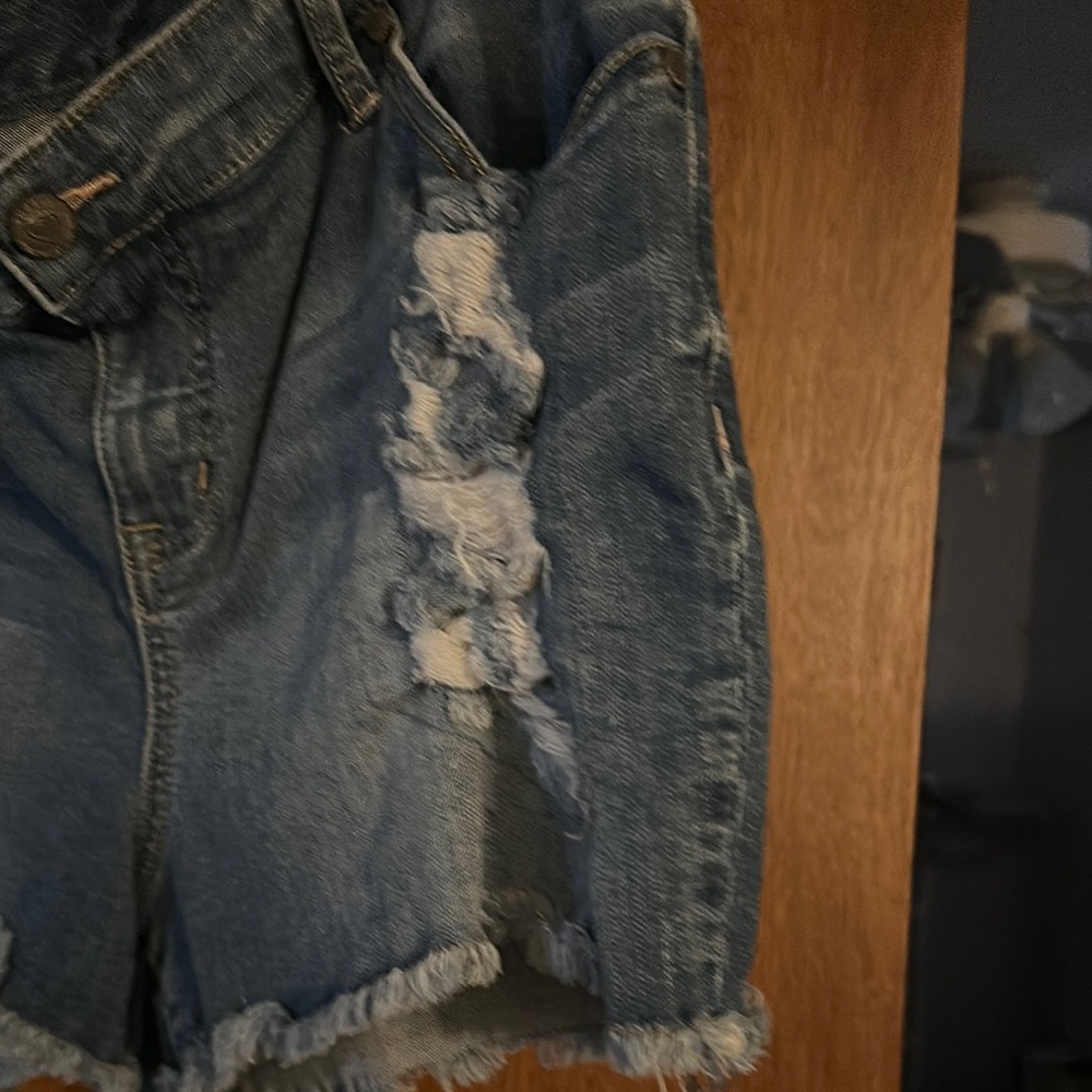 Torrid Blue Distressed Jean Shorts Frayed Hem - Picture 3 of 8